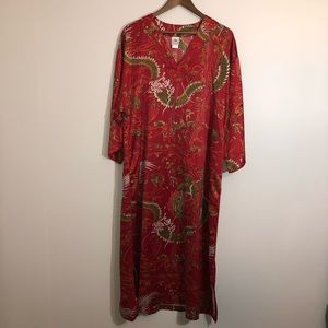 NATORI Womens Red Silky Robe Maxi House Dress Sz MEDIUM Kimono Dragon Asian NWOT